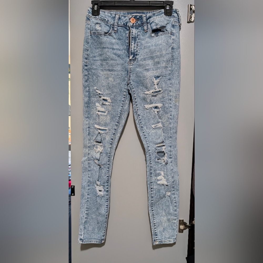 SO Women's Light Blue Distressed Skinny Jeans